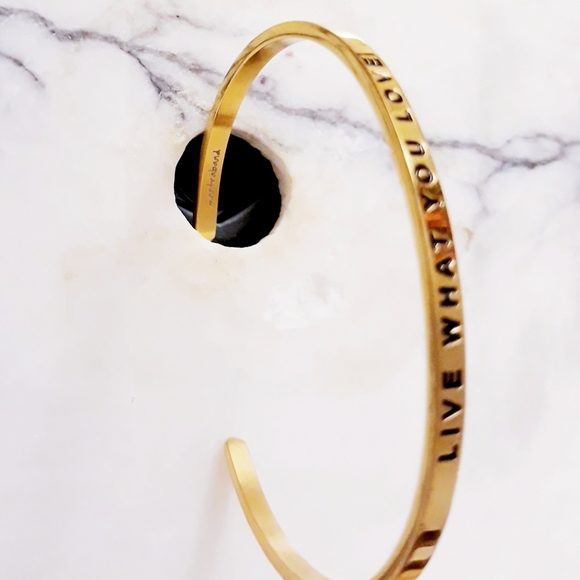Mantraband Cuff Bracelet Live What You Love + One Beaded Gold Tone Bangle - Picture 5 of 12